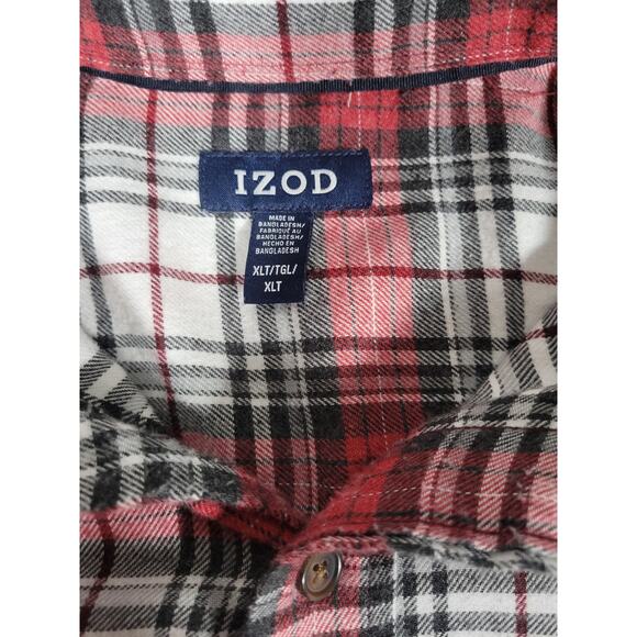 IZOD Lightweight Long Sleeved Flannel Shirt Red Plaid XL - Picture 2 of 5